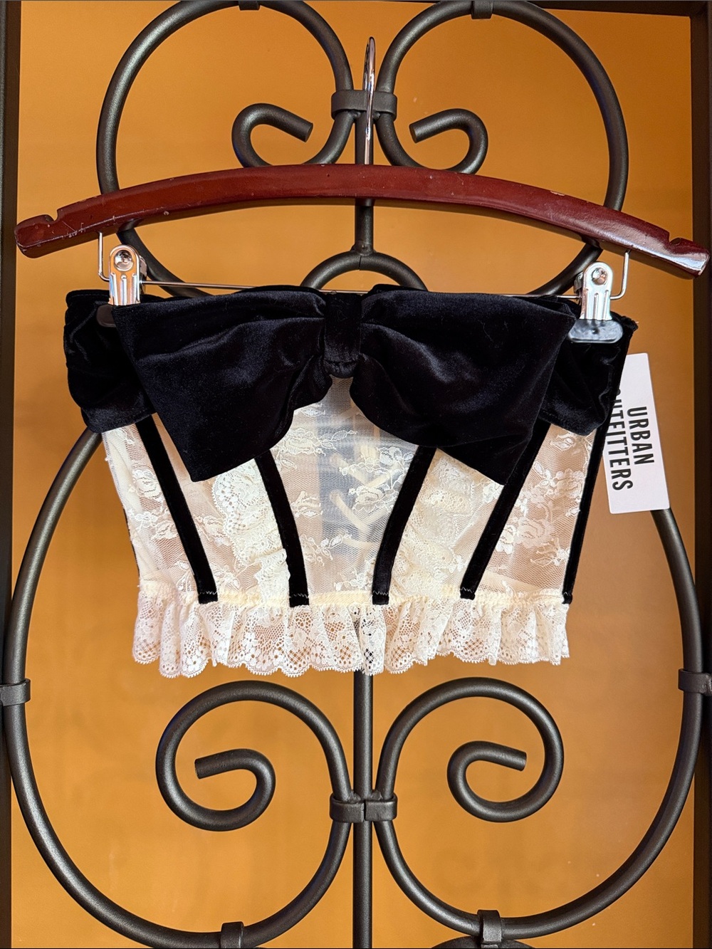 OUT FROM UNDER Urban Outfitters Bow Down To Me Velvet & Lace Corset
